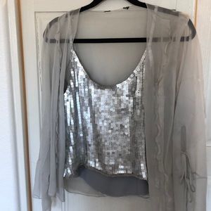 Oscar de la Renta silver beaded tank top